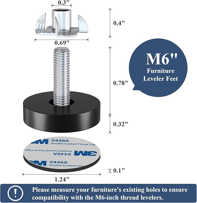 Adjustable Leveling Feet: 24pcs, M6 T-Nuts & Floor Protectors, Heavy Duty - Image 2
