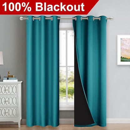 NICETOWN Peacock Teal Blackout Curtains 80 inches Long, Full Light Blocking - Image 2