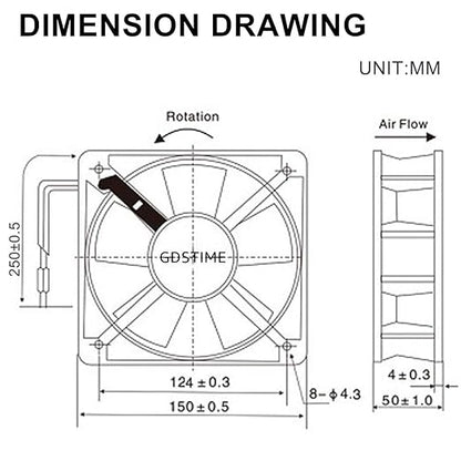 GDSTIME AXIAL Fan 15050, 110V 120V AC 150mm x 150mm x 50mm Fan, Ventilation - Image 8