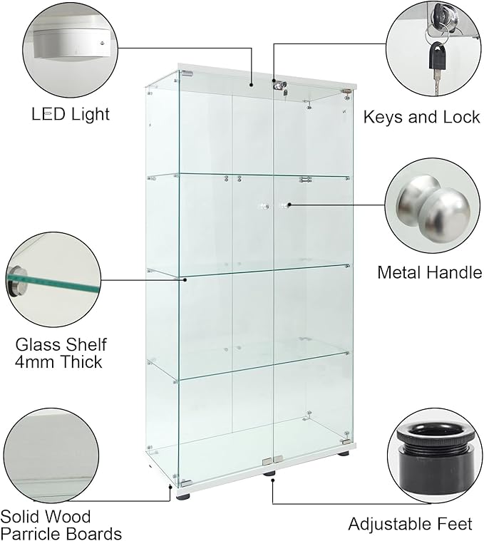 Yoluckea 4 Shelves Glass Display Cabinet - Image 7