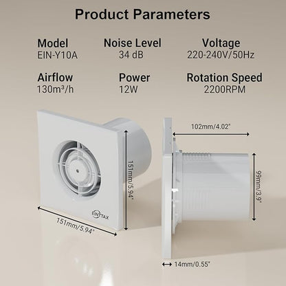 4 Inch Bathroom Exhaust Fan, 130m³/h Quiet Ventilation Extractor - Image 2