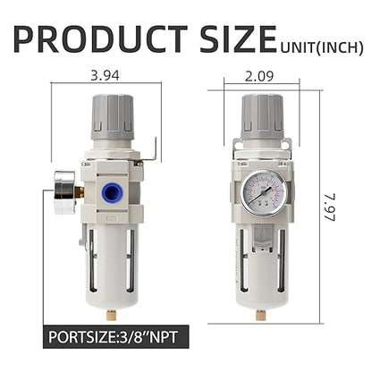 Industrial Air Compressor Filter Regulator Combo 3/8" NPT 0-150 PSI w/Semi-Auto - Image 3