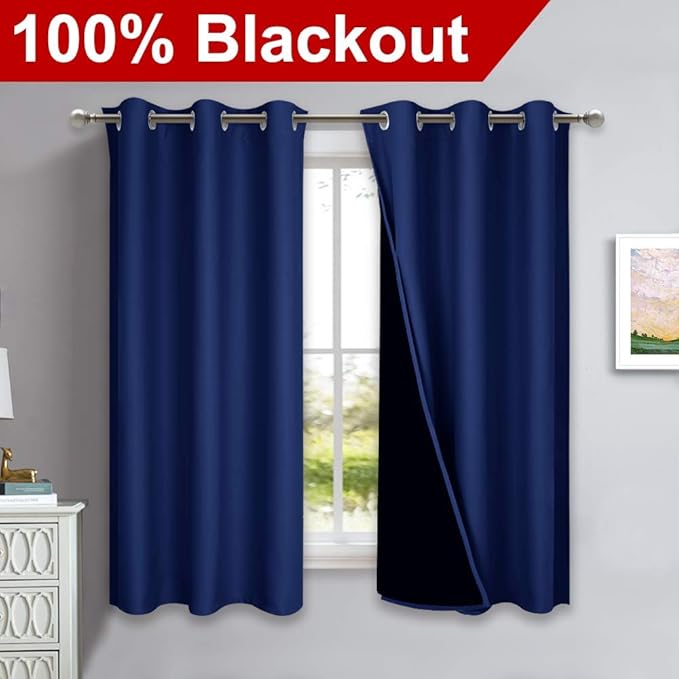 NICETOWN Pure White 100% Blackout Lined Curtains, Royal Blue, 1 Pair, 2 Thick - Image 2