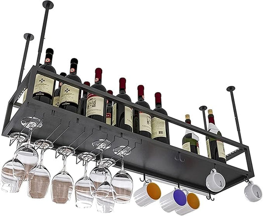 Hanging Black Wine Glass Holder Metal Wine Bottle Rack by Unknown
