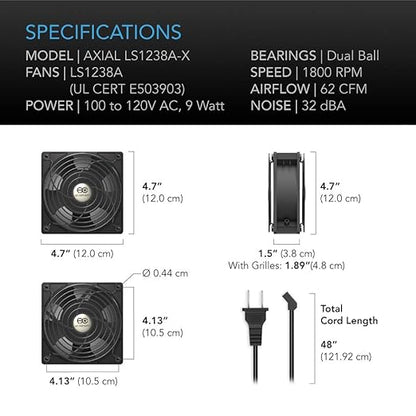AC Infinity AXIAL LS1238, Quiet Muffin Fan, 120V AC 120mm x 38mm Low Speed - Image 6
