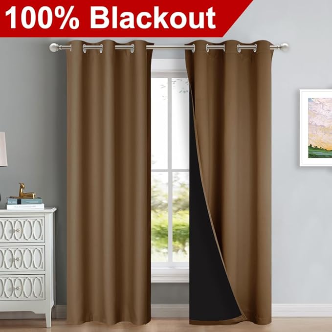 NICETOWN Gold Brown Full Shade Curtain Panels, Pair of Thermal Insulated & - Image 2