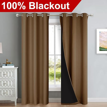 NICETOWN Gold Brown Full Shade Curtain Panels, Pair of Thermal Insulated & - Image 2