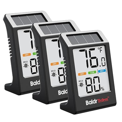 BaldrTherm Room Thermometer Indoor Humidity Meter, Solar-Powered 3.2'' Digital by BaldrTherm