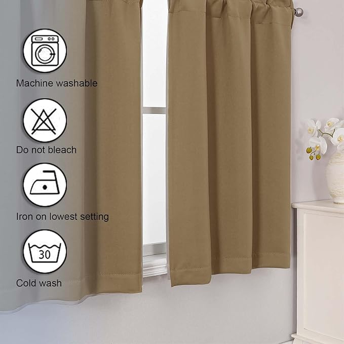 Chyhomenyc Taupe Short Blackout Curtains 30 Inch Length, Small Kitchen Curtain - Image 7