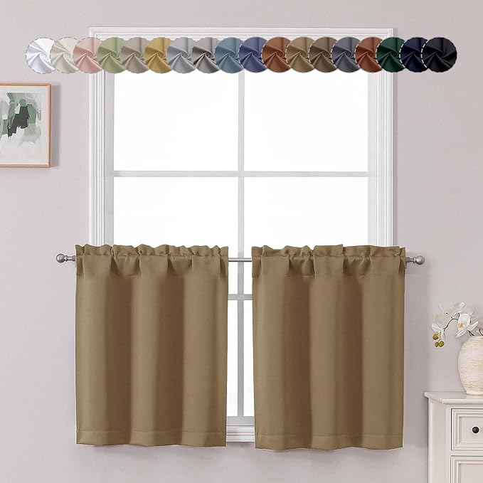 Chyhomenyc Taupe Short Blackout Curtains 24 Inch Length, Small Kitchen Curtain by Chyhomenyc