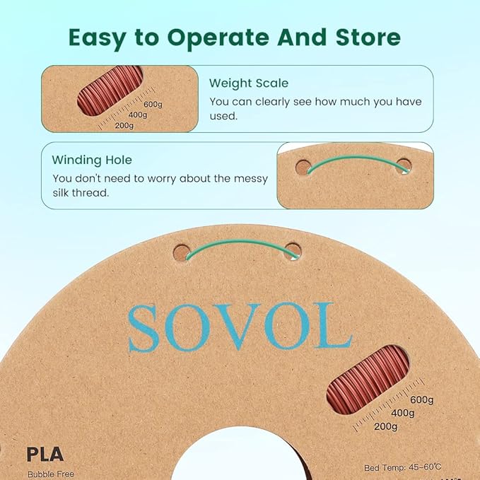 Sovol Silk PLA Filament Tri Color Co-Extrusion 1.75mm, 3D Printer Filament 1kg/ - Image 5