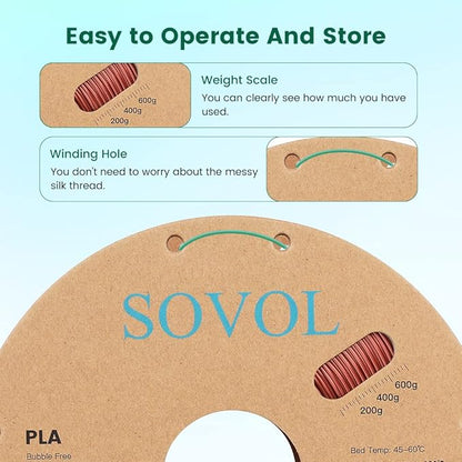 Sovol Silk PLA Filament Tri Color Co-Extrusion 1.75mm, 3D Printer Filament 1kg/ - Image 5