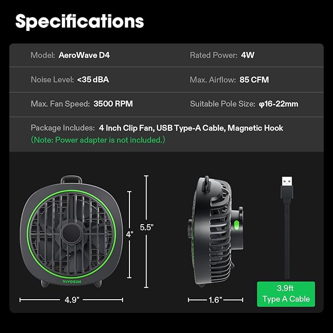 VIVOSUN AeroWave D4, 4” Grow Tent Clip Fan - Image 7