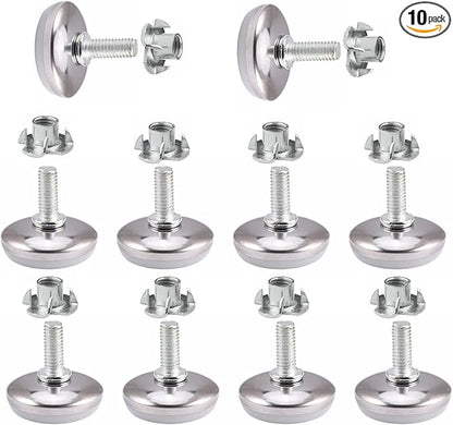 10-Set M8 x 15mm White Heavy Duty Screw-On Furniture Leveling Feet Adjustable by YGTGZ