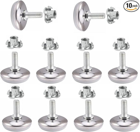 10-Set M6 x 20mm White Heavy Duty Screw-On Furniture Leveling Feet Adjustable by YGTGZ