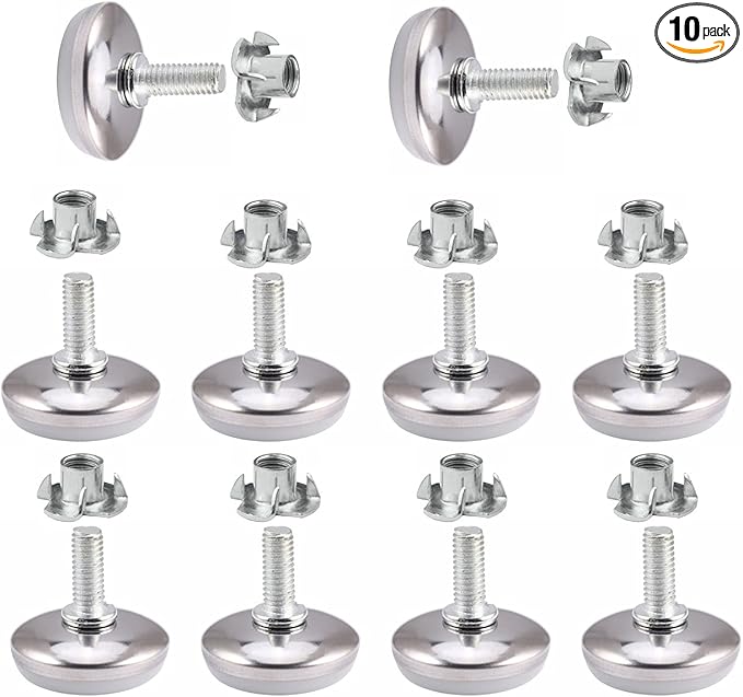 10-Set M8 x 25mm White Heavy Duty Screw-On Furniture Leveling Feet Adjustable by YGTGZ