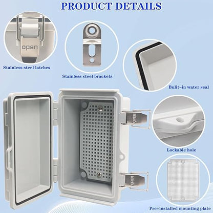 Waterproof Electrical Box, IP67 Junction Box Stainless Steel Latch Hinged Grey - Image 3