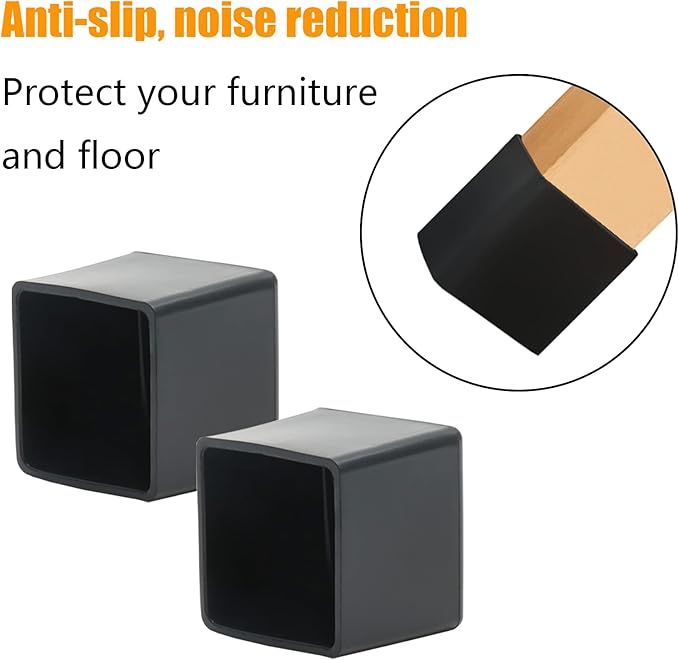 12PCS Square Rubber Furniture Leg Caps 1 Inch x 1 Inch Square Chair Leg Caps - Image 3