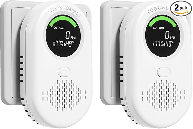 2 Pack 4-in-1 Carbon Monoxide Detectors Plug in & Natural Gas Leak Detector by zealme