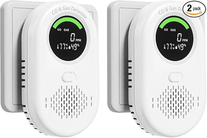2 Pack 4-in-1 Carbon Monoxide Detectors Plug in & Natural Gas Leak Detector by zealme