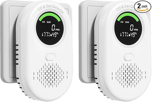 2 Pack 4-in-1 Carbon Monoxide Detectors Plug in & Natural Gas Leak Detector by zealme