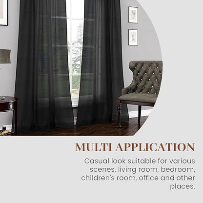 Dreaming Casa Black Sheer Curtains 84 Inches Long, Rod Pocket & Back Tab Light - Image 4