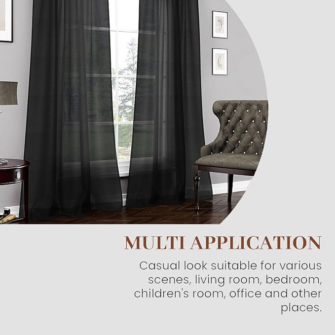 Dreaming Casa Solid Sheer Curtains 84 Inches Long Black Rod Pocket Voile - Image 5