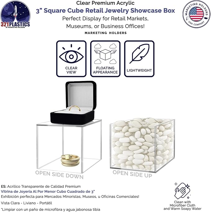 2 Pack 3" Acrylic Display Riser Box No Lid Clear Square Retail Product Riser - Image 4