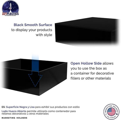 Black Acrylic Display Box Versatile 5 Sided Pedestal 6.75" x 6.75" x 2 Inch - Image 4