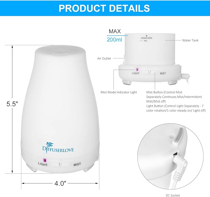 Diffuserlove Diffuser 2 Pack Essential Oil Diffuser 200ML Remote Control - Image 7