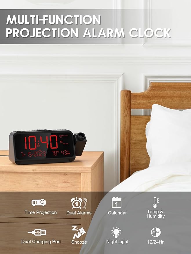 ROCAM Projection Clock for Bedroom, Digital Clock - Image 2