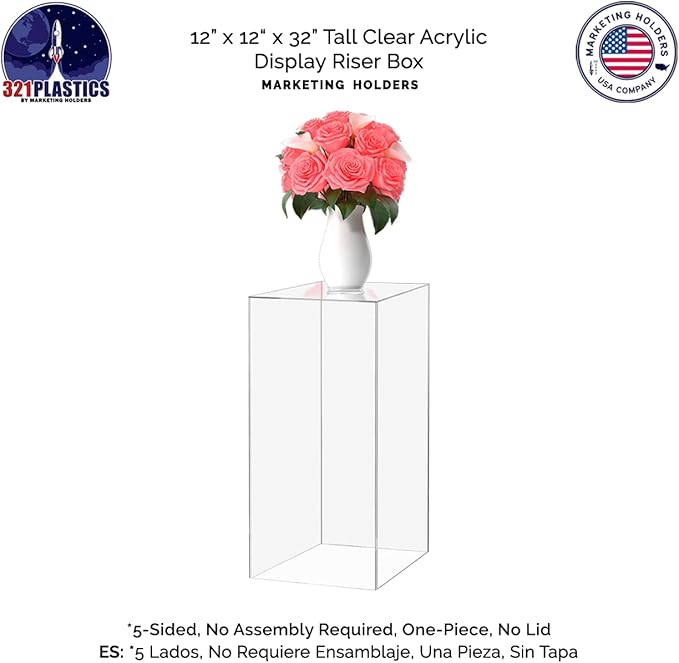 Marketing Holders Clear Acrylic Display Riser 12" x 12" x 32" No Lid Platform - Image 7