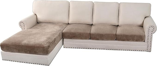 H.VERSAILTEX Velvet Stretch Sectional Couch Covers 4 Pieces Sofa Seat Cushion by HVERSAILTEX