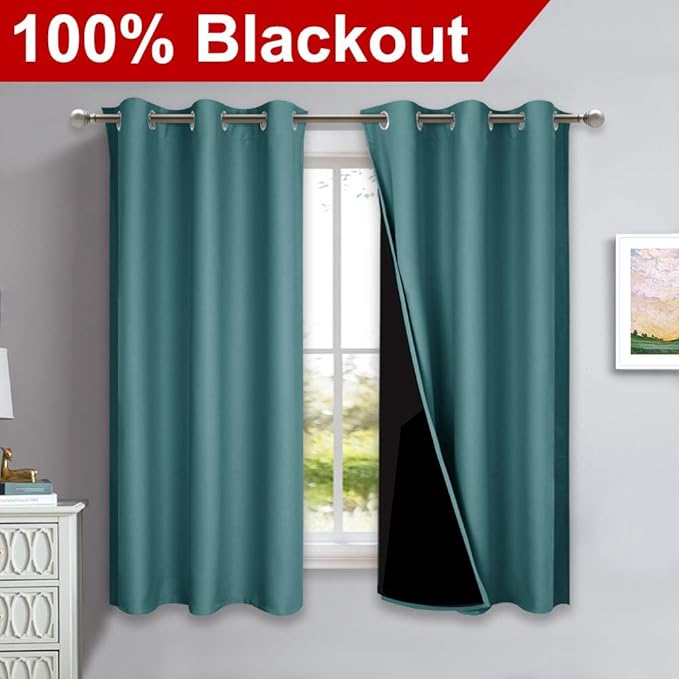 NICETOWN 100% Blackout Curtains 45 inches Long, Sea Teal, 1 Pair, 42 inches - Image 2