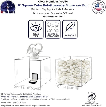 8 Inch Clear Acrylic Display Box Versatile Square No Lid Plexiglass Retail - Image 3