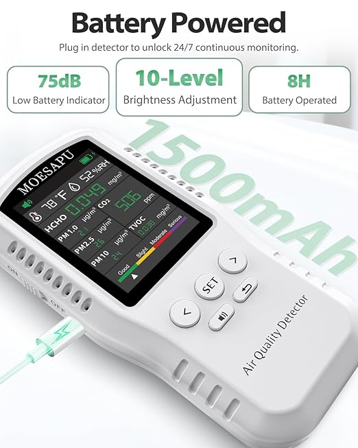 9-in-1 Air Quality Monitor, HCHO TVOC CO2 PM10 PM2.5 PM1.0 Detector, - Image 6