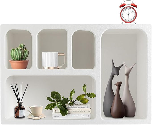 5-Compartment White Arched Floating Cabinet, Modern Geometric MDF Wall-Mount by SpaceBovae