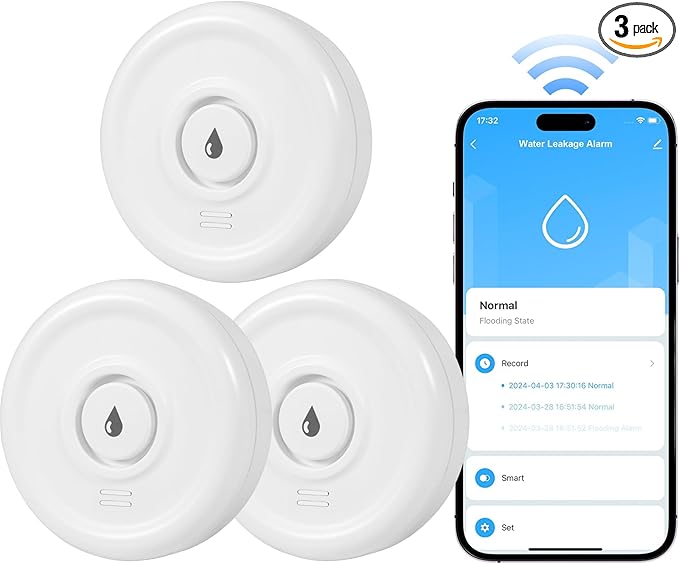 WiFi Water Leak Sensor, 100 dB Water Alarm Leak Detector, by DouevoTotalHomeSecurity