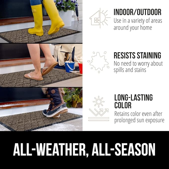 GORILLA GRIP 100% Waterproof All-Season WeatherMax Doormat, US Designed Natural - Image 3