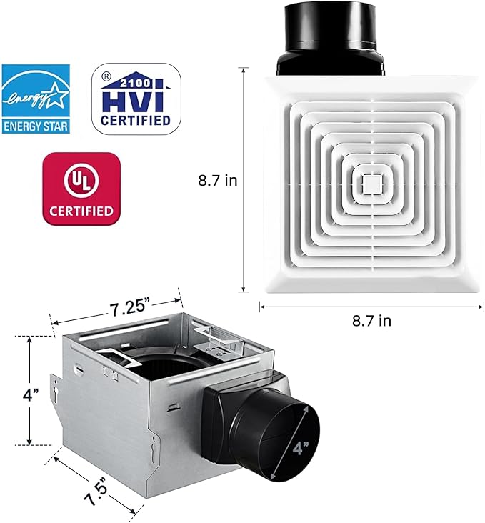 Bathroom Exhaust Fan 80 CFM 1.5 Sone, 4-Inch Duct, Quiet Energy Star Certified - Image 2