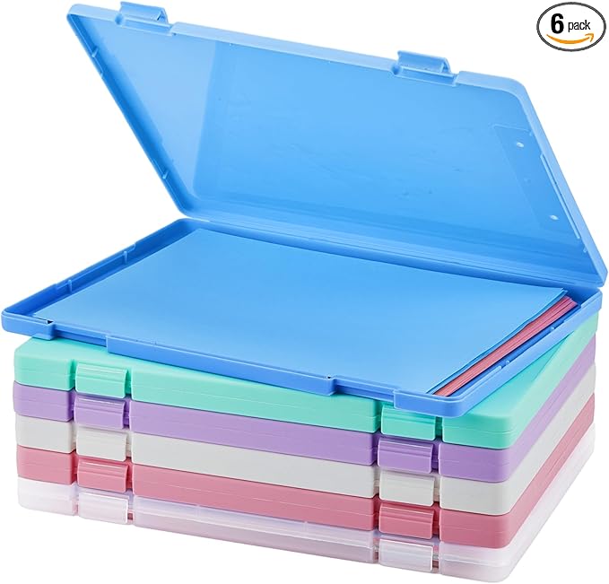 Zhanmai 6 Pcs A4 File Boxes Portable Project Case Plastic Scrapbook Paper by Zhanmai