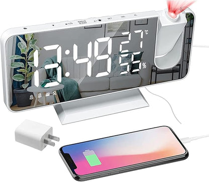 Projection Digital Alarm Clock for Bedrooms, Clock Radio on Ceiling, USB by Hanaix