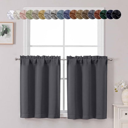 Chyhomenyc Charcoal Grey Short Blackout Curtains 30 Inch Length, Small Kitchen by Chyhomenyc