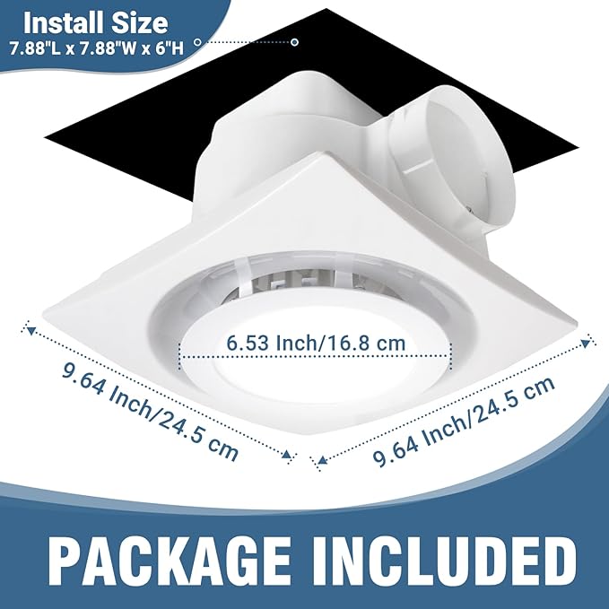Bathroom Exhaust Fan with LED light 9.6 inch– 110 CFM, Quiet 1.0 Sones Noise - Image 3