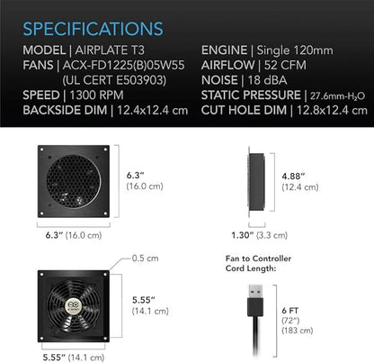 AC Infinity AIRPLATE T3, Quiet Cooling Fan System 6" - Image 6