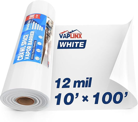 White Crawl Space Vapor Barrier, 12 Mil Vapor Barrier, Heavy Duty Polyethylene by VAPLINX