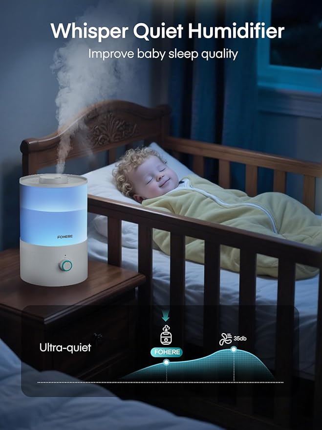 FOHERE Humidifiers for Bedroom, 3.2L Top Fill Cool Mist Ultrasonic Humidifier - Image 4