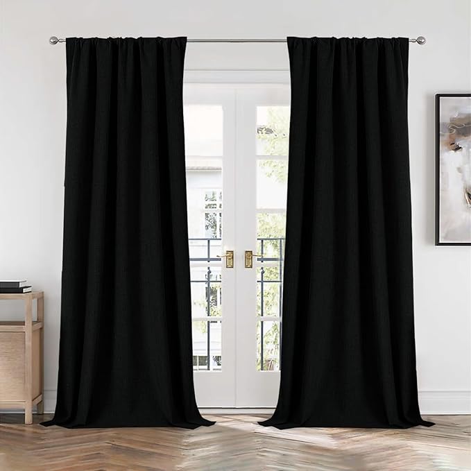 CUCRAF Linen 100% Blackout Curtains 84 Inch Length 2 Panels Set, Back Tab and - Image 9