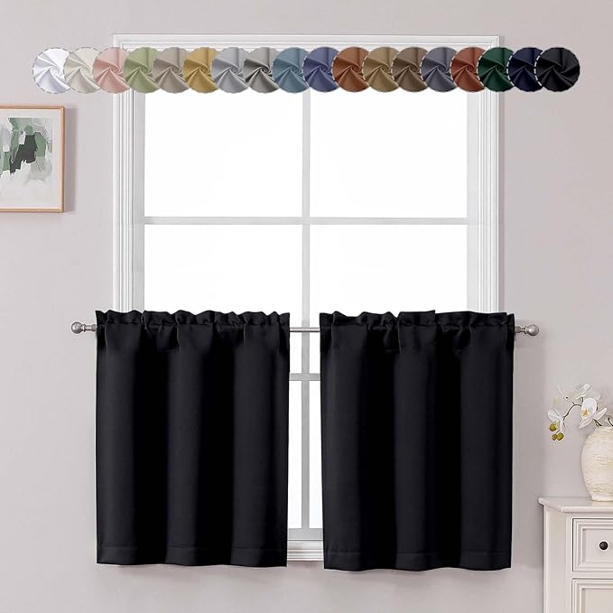 Chyhomenyc Short Black Out Curtains 24 Inch Length, Small Blackout Curtain Rod by Chyhomenyc