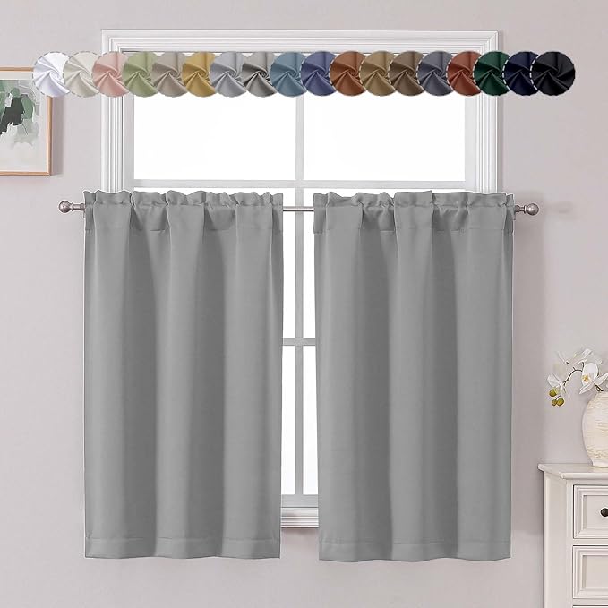 Chyhomenyc Silver Grey Short Blackout Curtains 45 Inch Length, Small Kitchen by Chyhomenyc